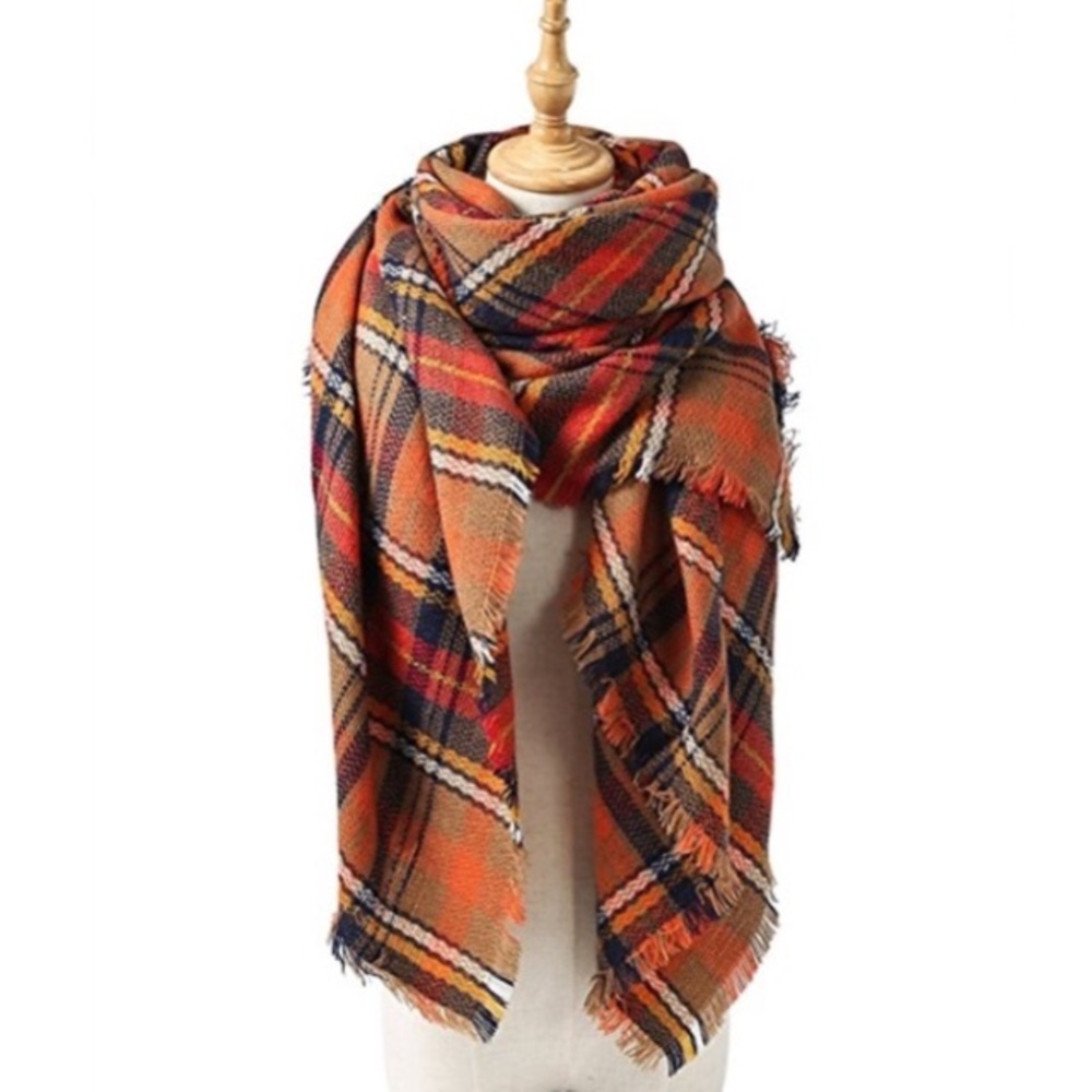 Pumpkin Spice Plaid Ultra Plush Blanket Scarf - Picture 4 of 7